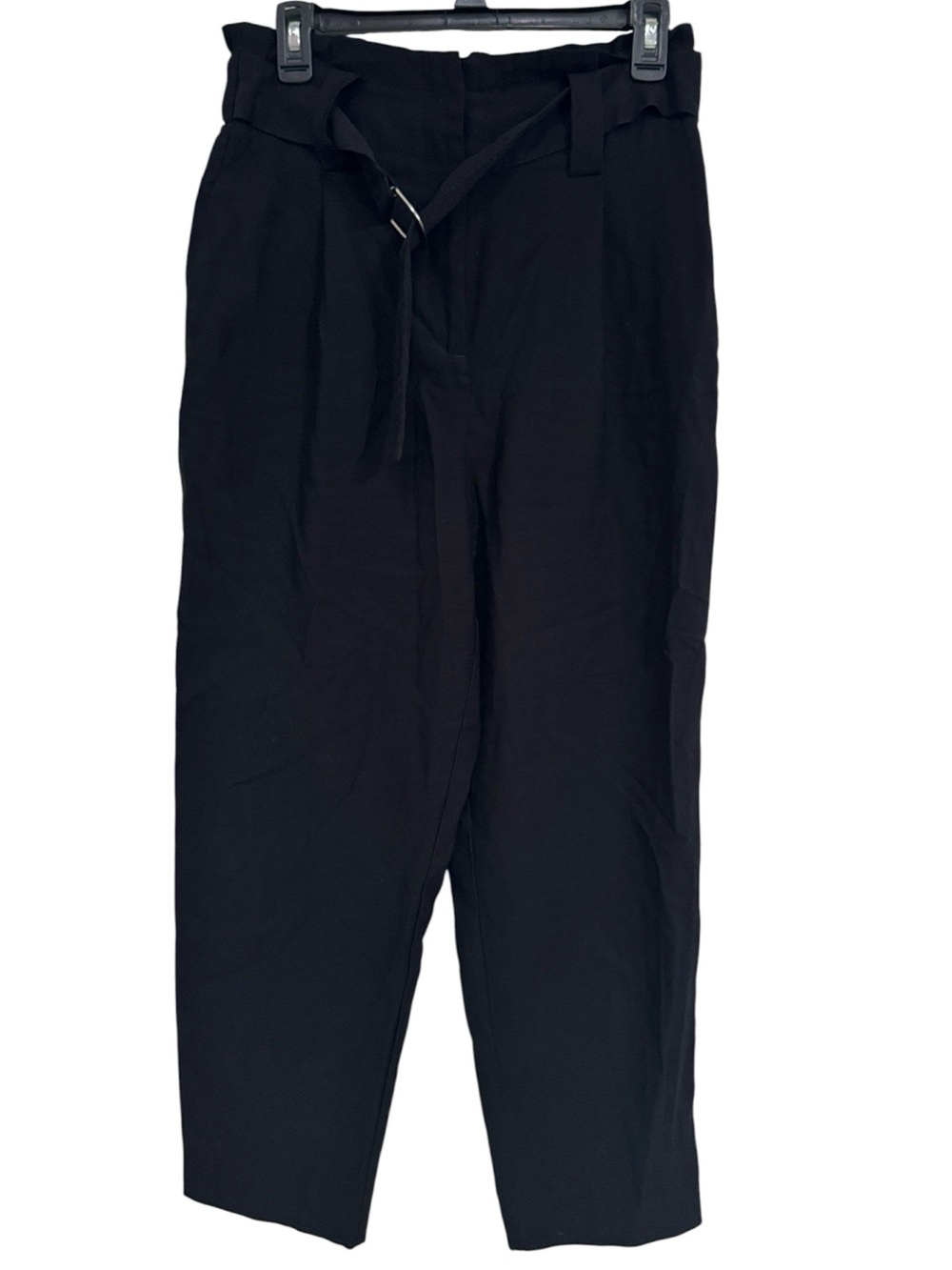 Zara Black Paperbag High Rise Pleated Belted Tapered Trouser‎ Pants Minimalist M
